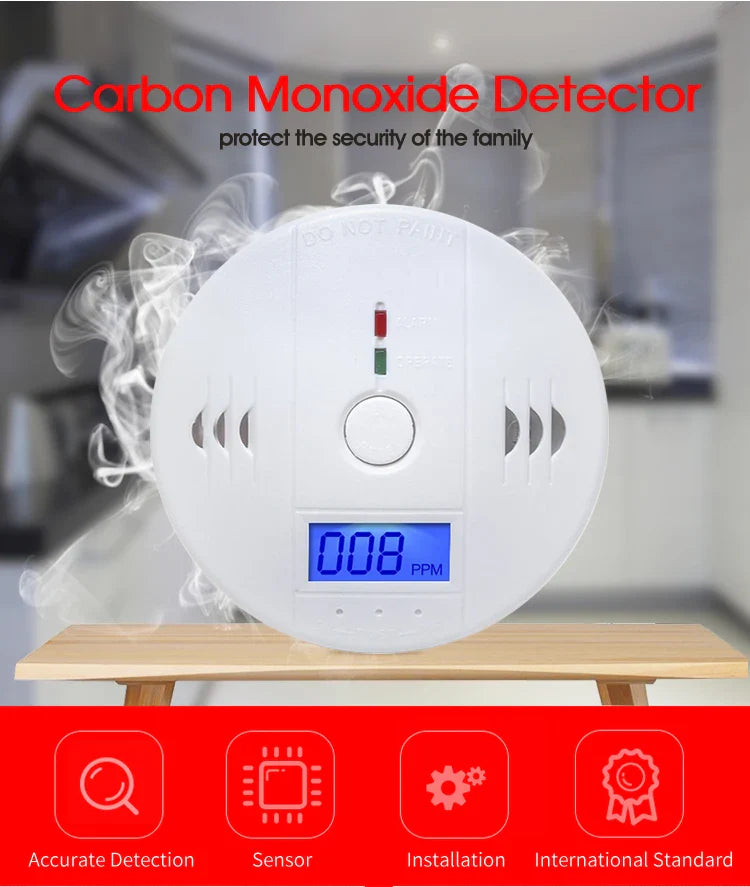 Independent Carbon Monoxide Alarm Detector with 85dB Alarm - High Sensitivity CO Sensor with LCD Photoelectric Display for Home and Hotel