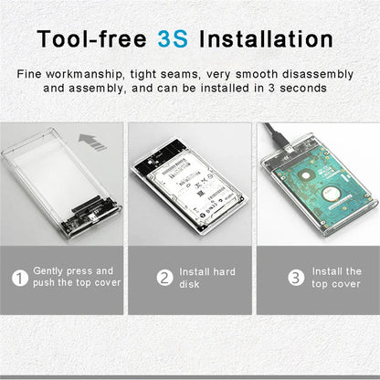 USB 3.0 2.5 Inch HDD Enclosure - SATA SSD Hard Drive Case with 5Gbps Transfer Speed, External Housing with Cable