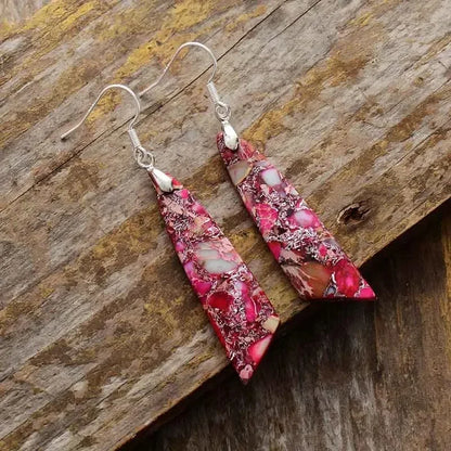 Bohemian Natural Stone Geometric Earrings - Luxury Emperor Stone Pendant Jewelry for Women