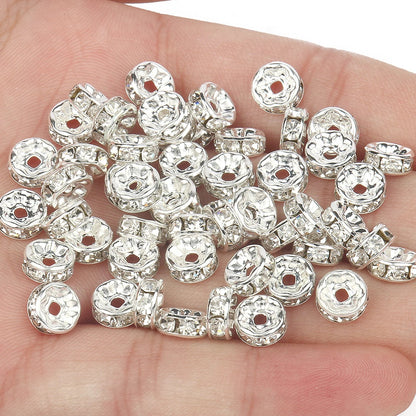 50PCS Rhinestone Spacer Beads Set – Multi-Color Crystal Rondelle Metal Beads for DIY Jewelry & Bracelet Making