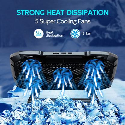 COOLCOOLD Laptop Cooling Pad - 12-17 Inch Laptop Cooler Stand with 5 Quiet Fans, 5 Adjustable Angles & Phone Holder