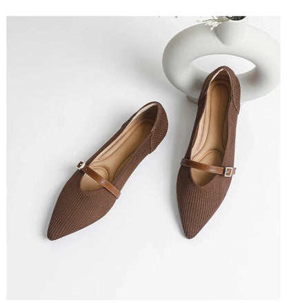 2024 Women's Flat Shoes – Pointed Toe Soft Knitted Sole, Breathable & Comfortable Spring and Autumn New Model