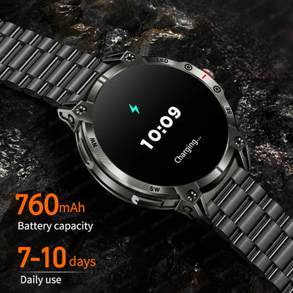 Military Smartwatch for Men – 760mAh Battery, LED Flashlight, Compass, 1.8" HD Screen, Heart Rate, Waterproof, BT Call