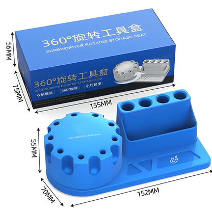 360° Rotating Magnetic Screwdriver Storage Rack – Mobile Phone Repair Tool Box & Parts Organizer Set