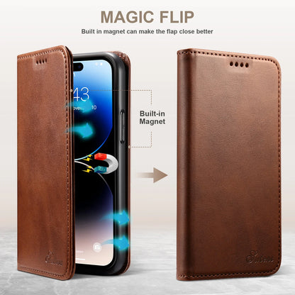 SUTENI Leather Wallet Phone Case — Flip Cover with Card Holder & Stand for iPhone 7/8/11/12/13/14/15/16 Pro Max/XR/XS