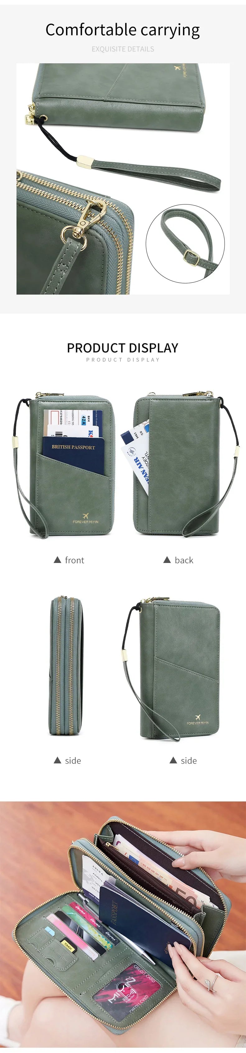 New Travel Passport Wallet – Fashionable Multi-Functional Double Zipper PU Leather Passport Cover with Clip