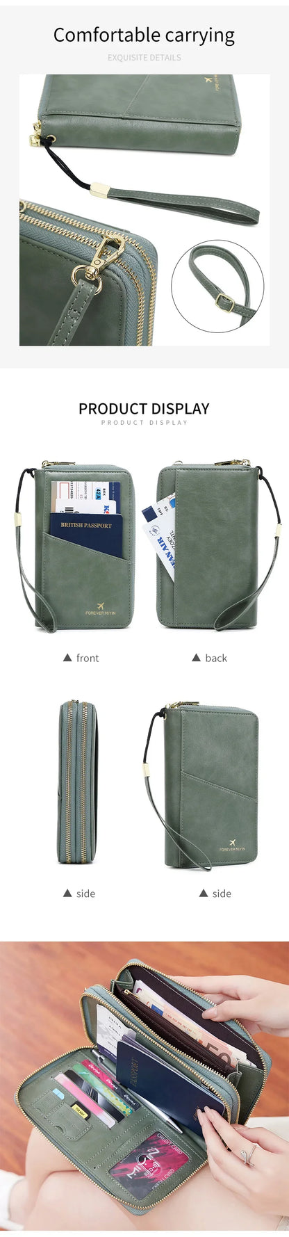 New Travel Passport Wallet – Fashionable Multi-Functional Double Zipper PU Leather Passport Cover with Clip