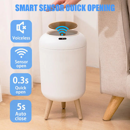 Small Plastic Smart Trash Can with Lid - Automatic Motion Sensor Trash Can for Bedroom, Bathroom, Kitchen, Office