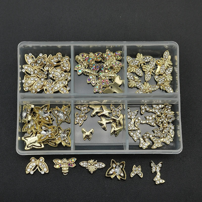1Box 3D Nail Rhinestones - Heart/Planet Nail Charms Jewelry - Luxe Glass Diamond Crystal Nail Art Decoration Accessories