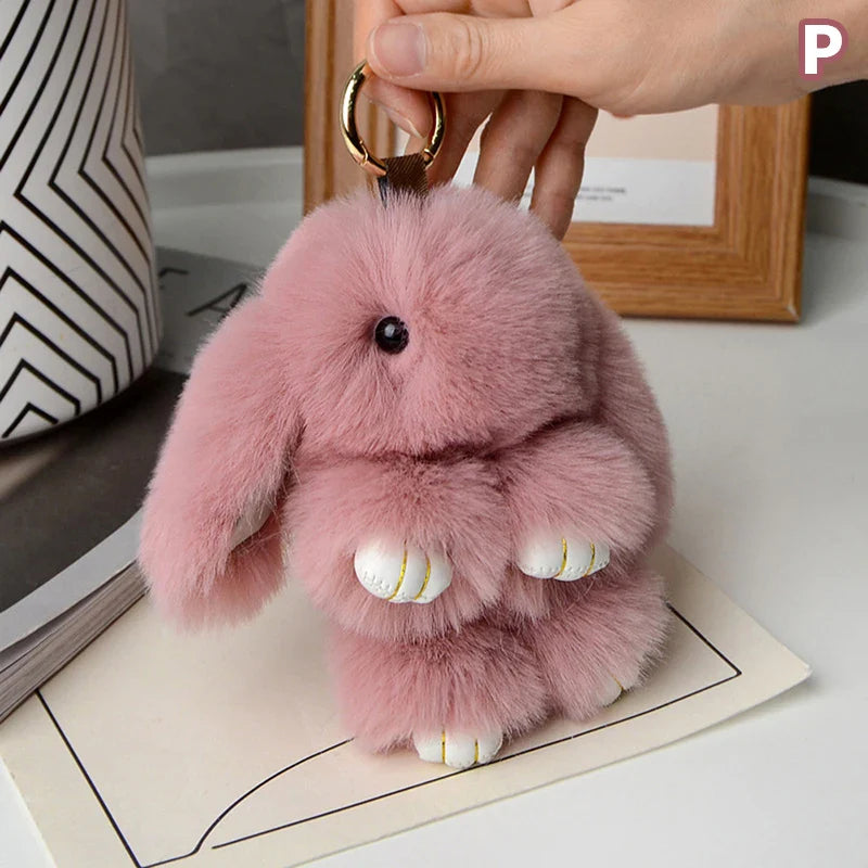 15cm Rabbit Fur Keychain – Fluffy Bunny Pendant for Women’s Bags, Car Keys & Decorative Accessories Gift