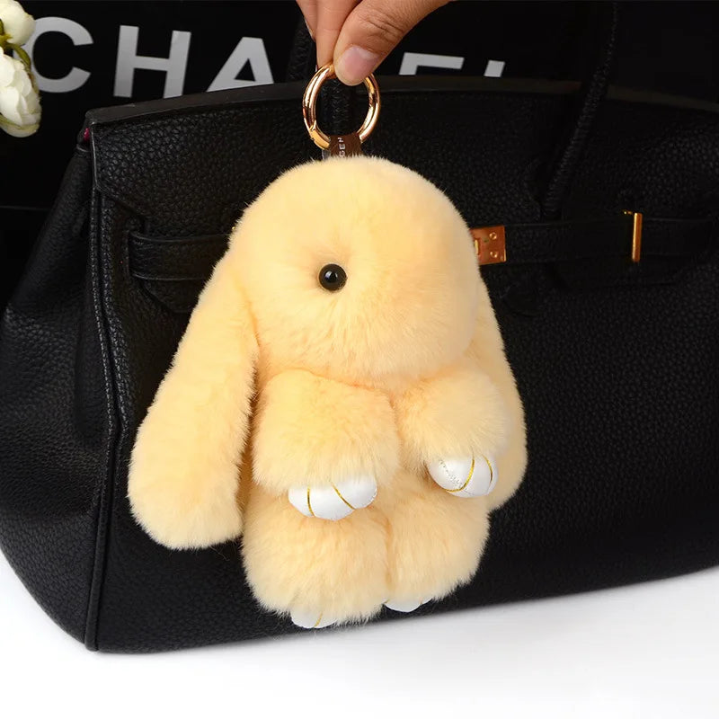 100% Natural Rex Rabbit Fur Keychain – Fluffy Bunny Bag Charm, Doll Toy & Lovely Pendant