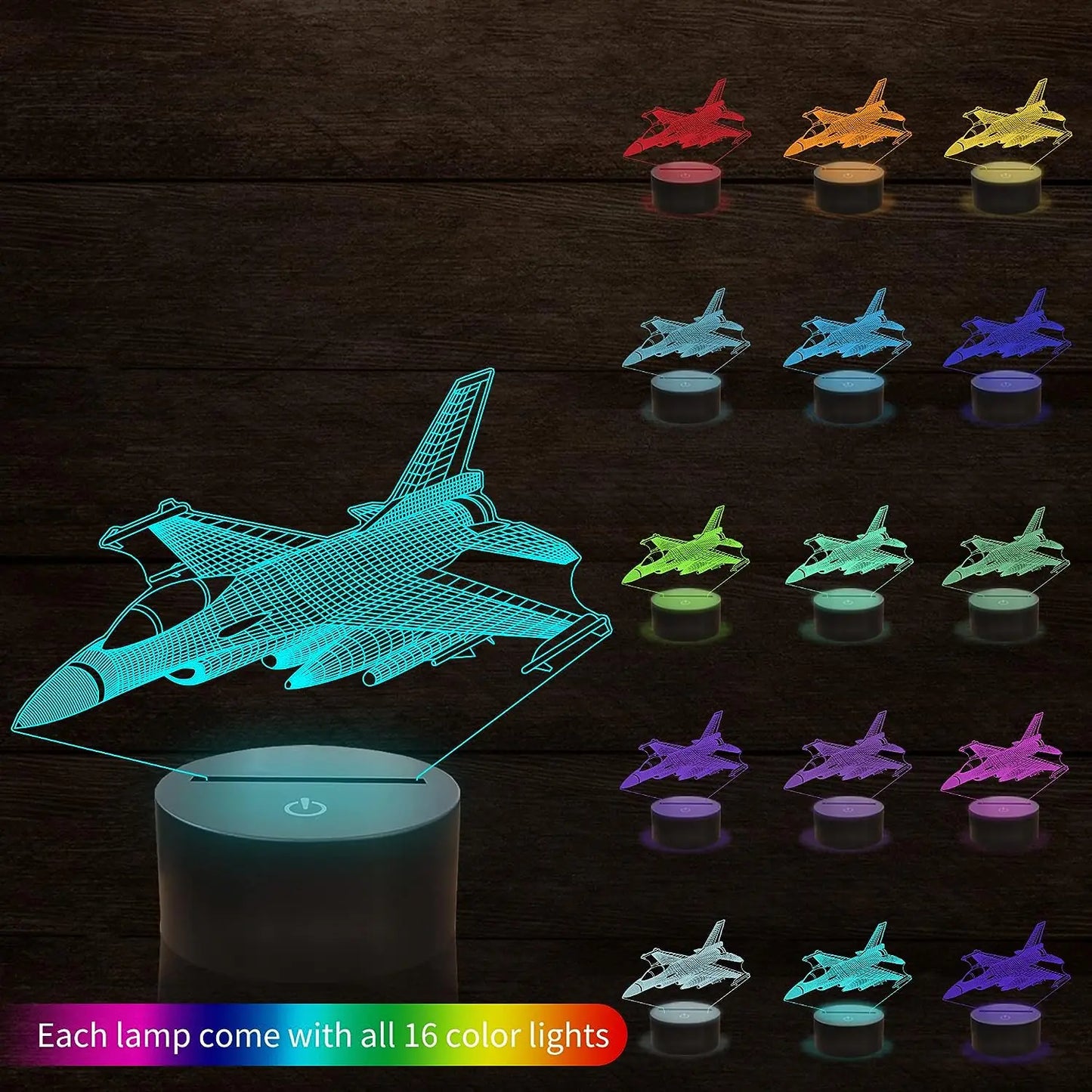 3D Visual Airplane Night Light – Aircraft LED Desk Lamp with 16 Color Change, Smart Touch Remote Control, and Bedside Table Light