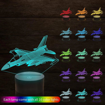 3D Visual Airplane Night Light – Aircraft LED Desk Lamp with 16 Color Change, Smart Touch Remote Control, and Bedside Table Light