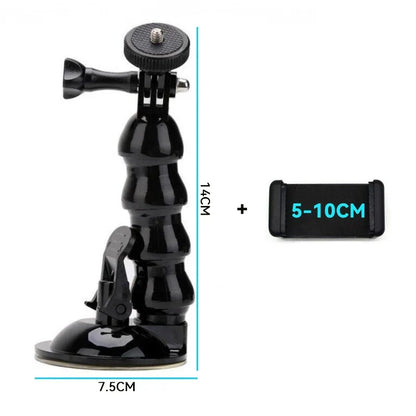 Suction Cup Car Mount with Tripod Adapter — Phone & GoPro Holder for Action Cameras