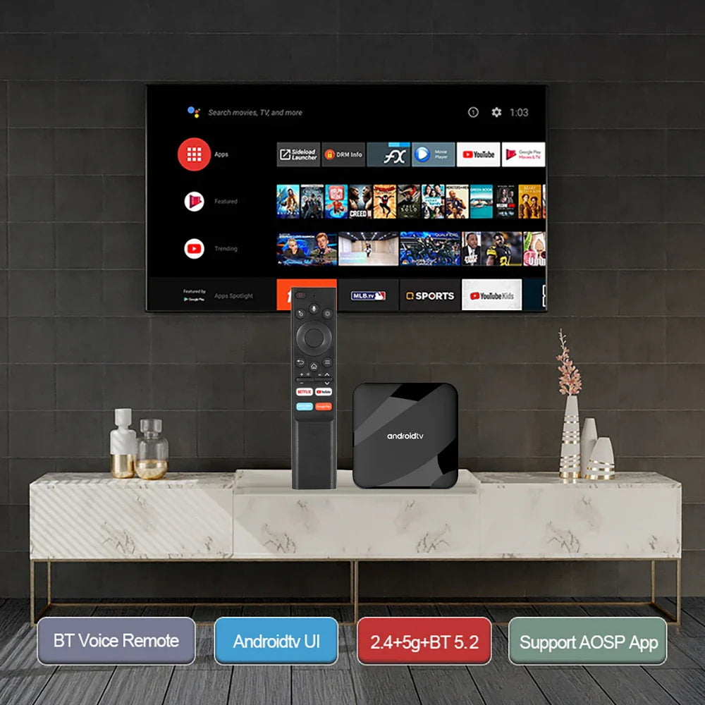 Android 14 TV Box 8K 4K Set Top — Bluetooth 5.2, 4GB RAM, 64GB Storage, S905W2 Quad Core, Dual WiFi, Voice Remote