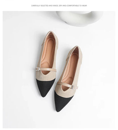 2024 Women's Flat Shoes – Pointed Toe Soft Knitted Sole, Breathable & Comfortable Spring and Autumn New Model