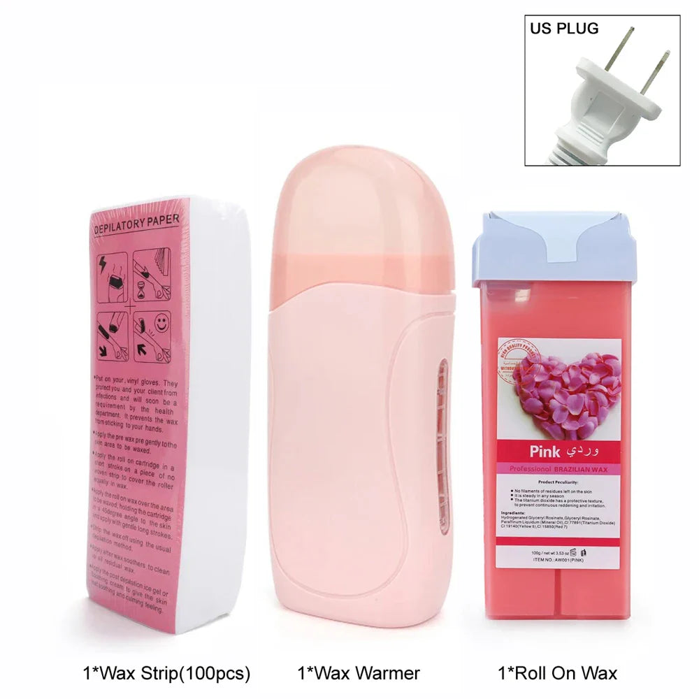 Unisex Hot Roll-On Wax Hair Removal Kit with Depilatory Cream, Wax Heater & Cartridge Warmer – Professional Waxing Set
