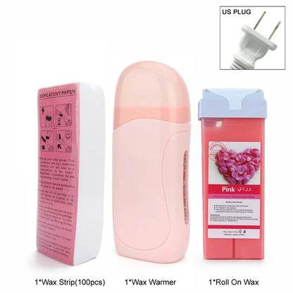 Unisex Hot Roll-On Wax Hair Removal Kit with Depilatory Cream, Wax Heater & Cartridge Warmer – Professional Waxing Set