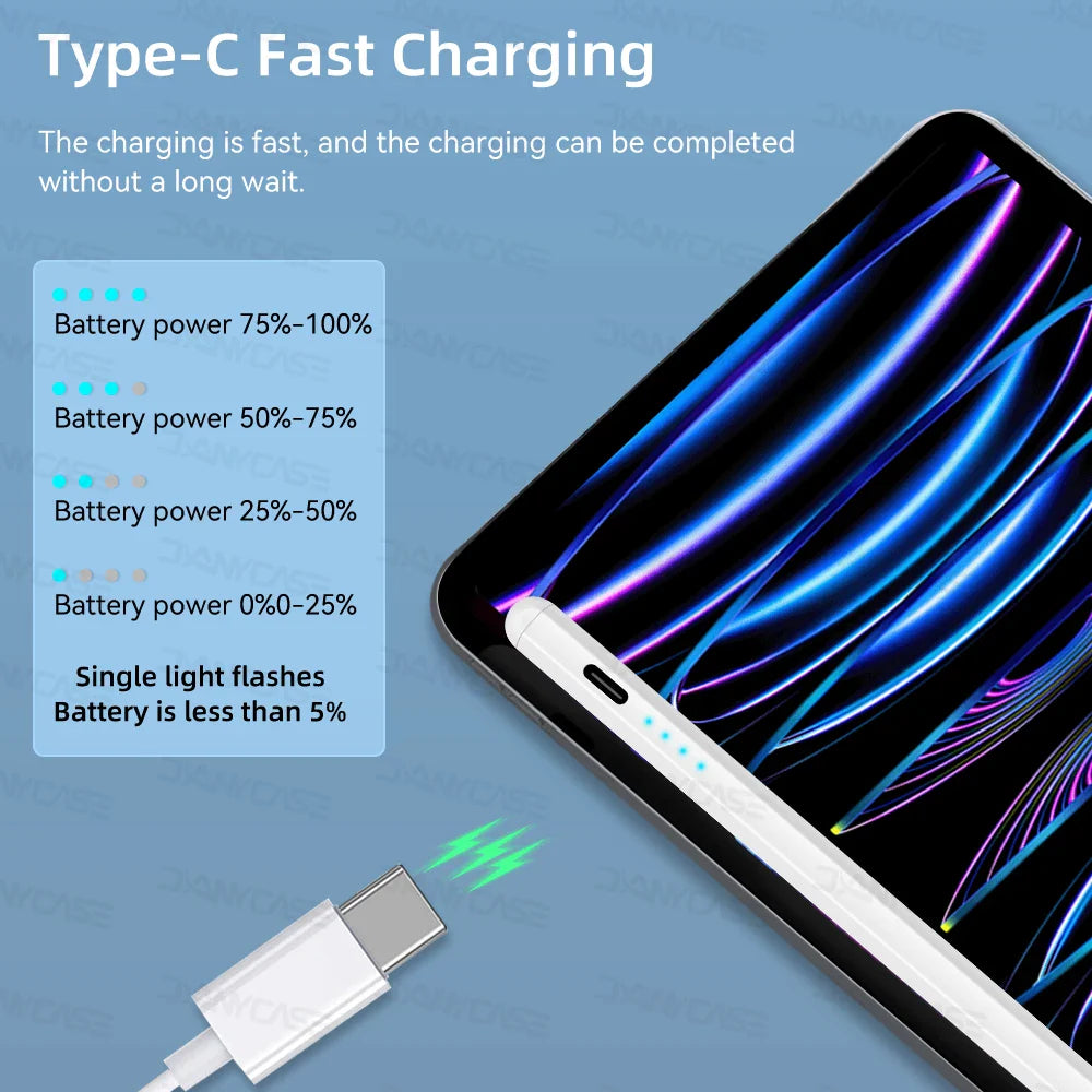 Apple Pencil Stylus for iPad — Palm Rejection & Power Display — Compatible with iPad Pro, Air, Mini (2018–2022)