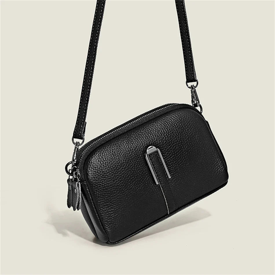 Luxury Genuine Leather Women's Crossbody Bag – Solid Color Shoulder Bag, Clutch & Messenger Purse