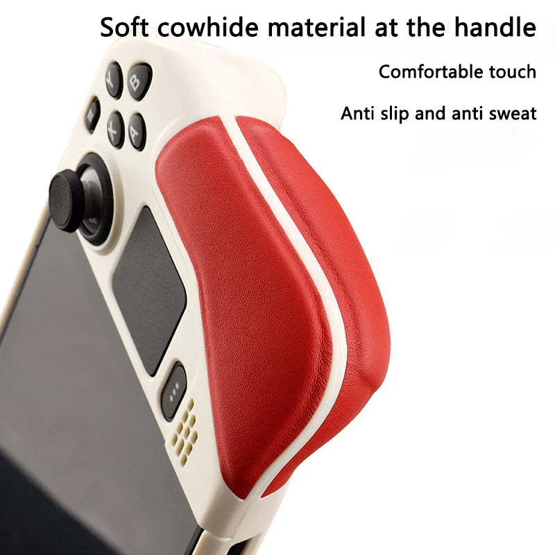 Full Protective Cowhide Leather Case for Steam Deck – Soft Grip Non-Slip Hard Shell Cover with Bracket Accessory