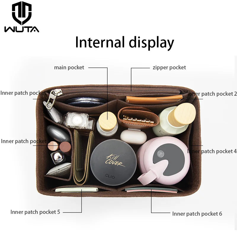 WUTA Felt Insert Bag Organizer — Inner Liner for LV Speedy 20/25/30/35 Handbags, Makeup & Travel Purse Storage
