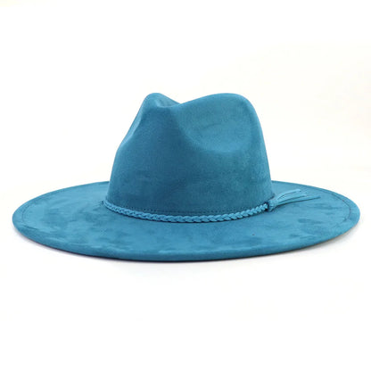Suede Top Hat Fedora - 9.5cm Wide Brim Felt Jazz Hat for Men and Women, Autumn/Winter Classic Church Sombrer