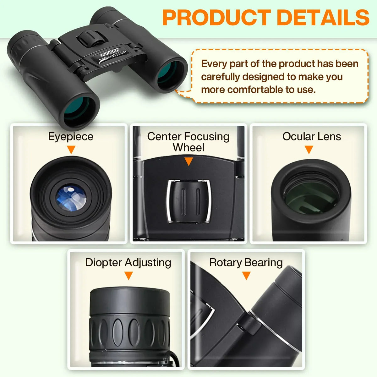 3000x22 Powerful Binoculars: Long-Range Folding Mini Telescope with BAK4 FMC Optics - Ideal for Hunting, Sports, Outdoor Camping, Travel
