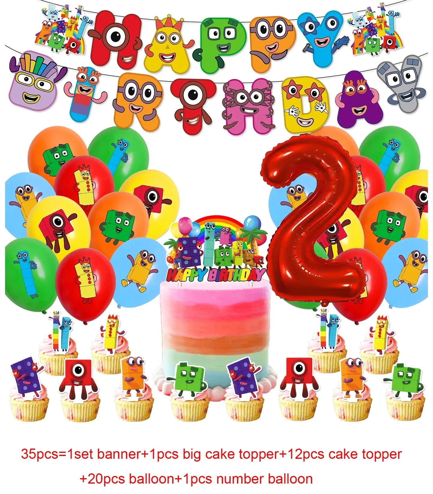 Number Birthday Building Blocks Party Decorations Set – Tablecloth, Banner, Balloons & Cake Topper for Kids & Baby Shower Supplies
