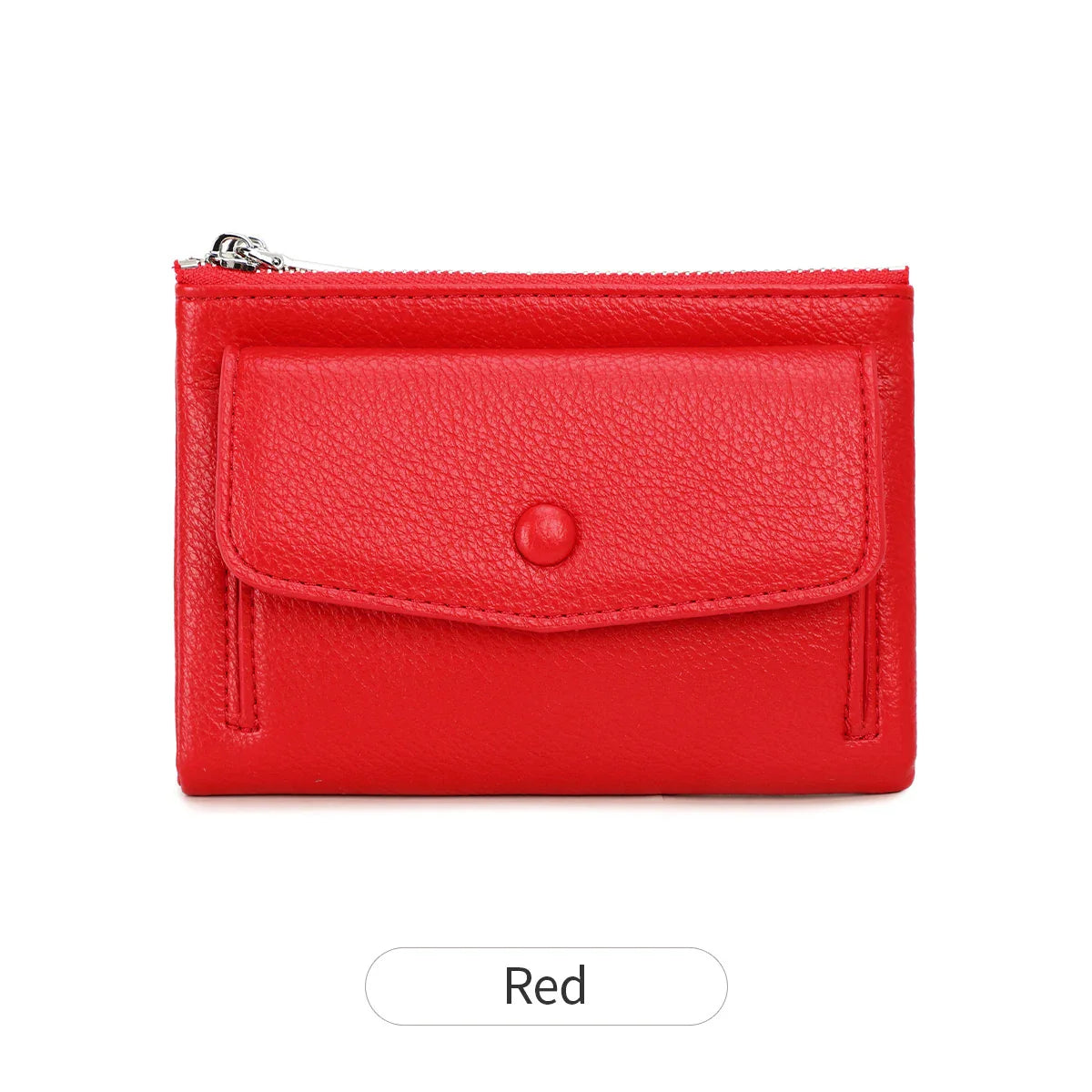 Women’s PU Leather Short Double Zipper Wallet – Simple Solid Color, Large Capacity Credit Card Holder with Coin Pocket