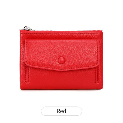 Women’s PU Leather Short Double Zipper Wallet – Simple Solid Color, Large Capacity Credit Card Holder with Coin Pocket