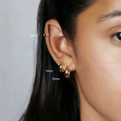 2pcs Stainless Steel Huggie Hoop Earrings – Minimalist Gold Round Circle Tiny 6/10/12mm Unisex Punk Rock Jewelry Set