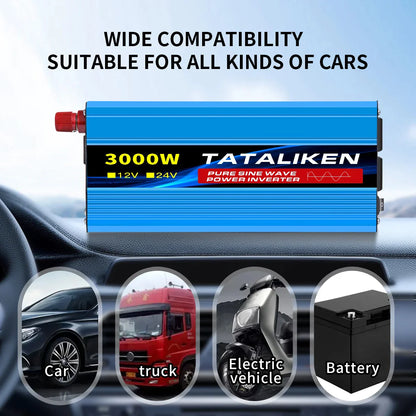 12V/24V to 110V AC Pure Sine Wave Power Inverter — 4000W/16000W 60Hz Converter with LED & US Socket for Car & Solar