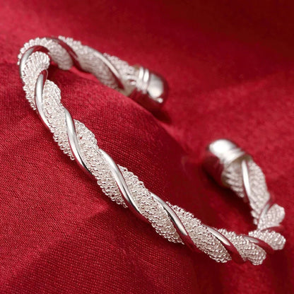 Women’s 925 Sterling Silver Open Cuff Bangle – Adjustable Charm Bracelet for Wedding Party Fashion Jewelry