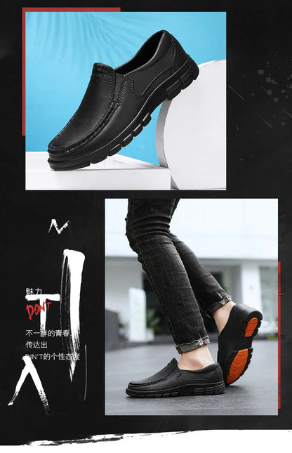 Chef Shoes for Men – Anti-Slip, Oil-Resistant Leather Work Shoes, Plus Size Business Casual with Soft Sole & Comfort