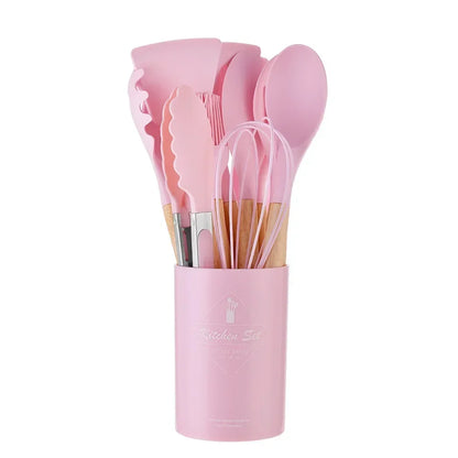 12PCS Silicone Kitchen Utensils Set - Food Grade Cookware with Turner, Spatula, Measuring Spoon, Practical Cooking Tools