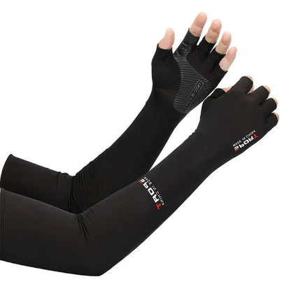 1Pair Sport Arm Sleeves - Sun UV Protection Ice Cool Sleeves for Cycling, Running, Fishing, Climbing - 5 Finger Cuff