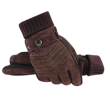 Men's Winter Cycling and Motorcycle Gloves - Windproof Leather with Cold Insulation, Touch Screen, and Anti-Slip Thick Pile