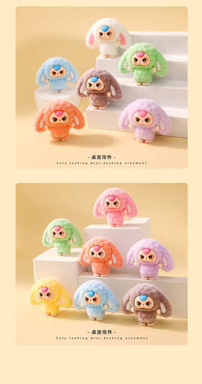 10PCS Cartoon Baby Three Flocking Blind Box – Cute DIY Doll Keychains & Desktop Decorations, Kids’ Small Ornaments Gift