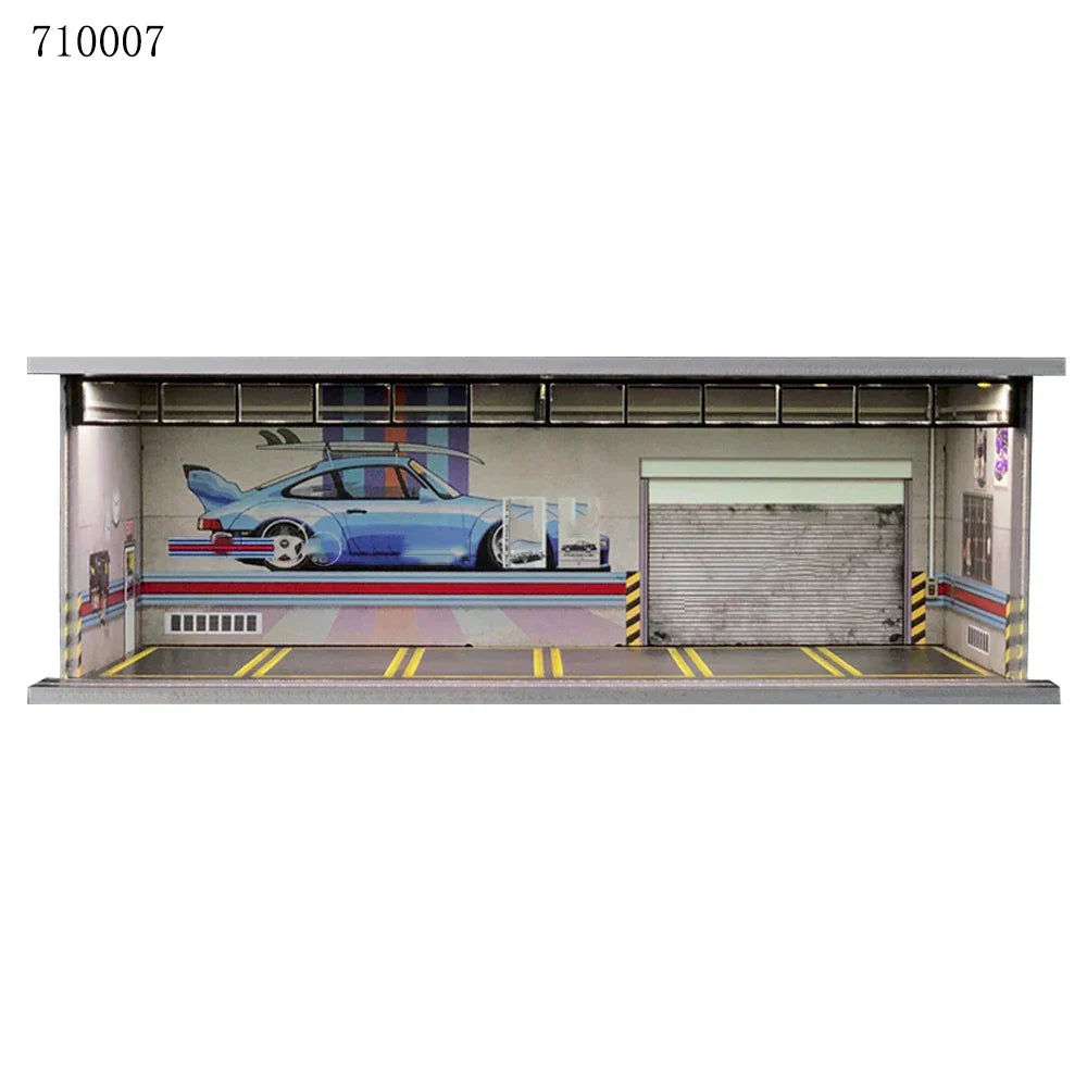 GFans 1:64 Scale Diorama Car Garage Model – LED Lighted Parking Lot DIY City Set for Collection & Display Gifts