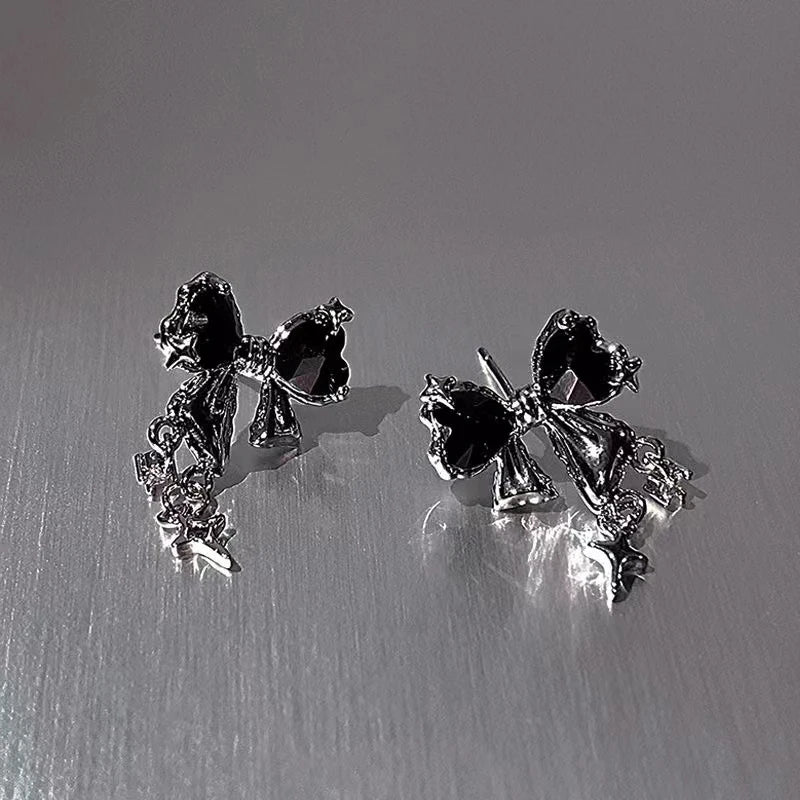 Y2K Bowknot Zircon Stud Earrings - Pink Crystal Silver-Tone Party Jewelry for Women