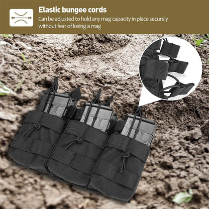 Tactical Molle Triple Magazine Pouch - Double-Layer Cartridge Holder for M4, M14, M16, AK, AR, Universal Mag Pouches