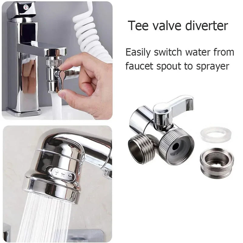 New Handheld Faucet Diverter Valve Set – Adjustable Shower Head Adapter for Home Bathroom & Kitchen Faucets