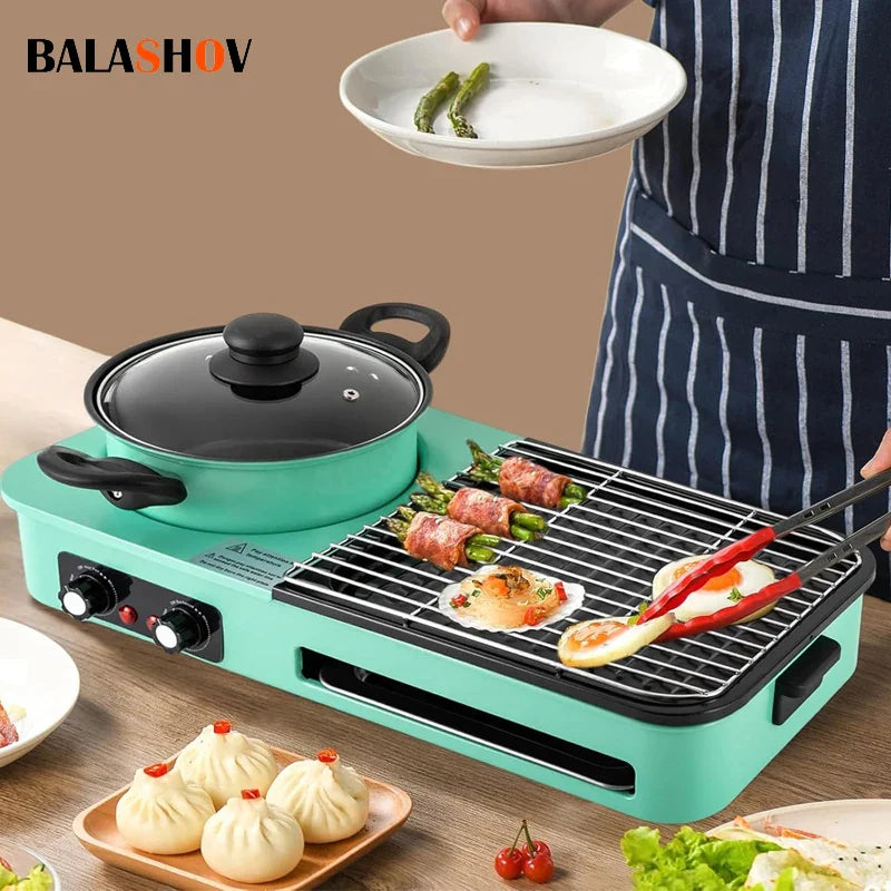 Multifunctional 3-in-1 Electric Grill — Smokeless Korean BBQ, Hot Pot & Non-Stick Baking Pan Multi-Cooker