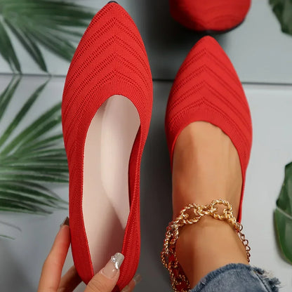 Women’s Pointed Toe Knitted Slip-On Flats – Solid Color Casual Breathable Ballet Loafers