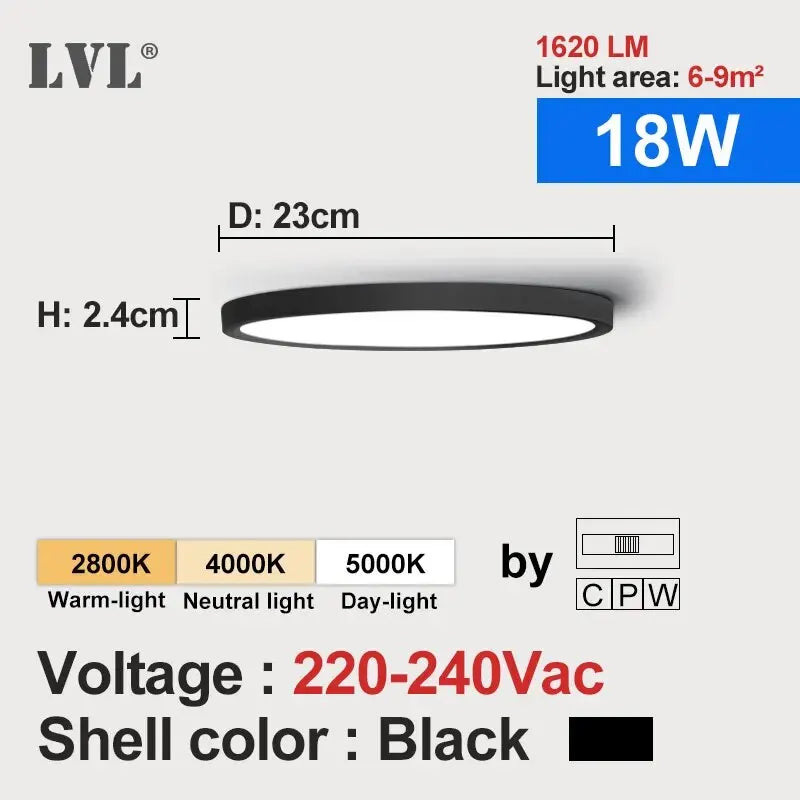 LVL LED Ceiling Light – 3-in-1 Wood Grain & White Round Flush Lamp for Kitchen, Bedroom & Bathroom