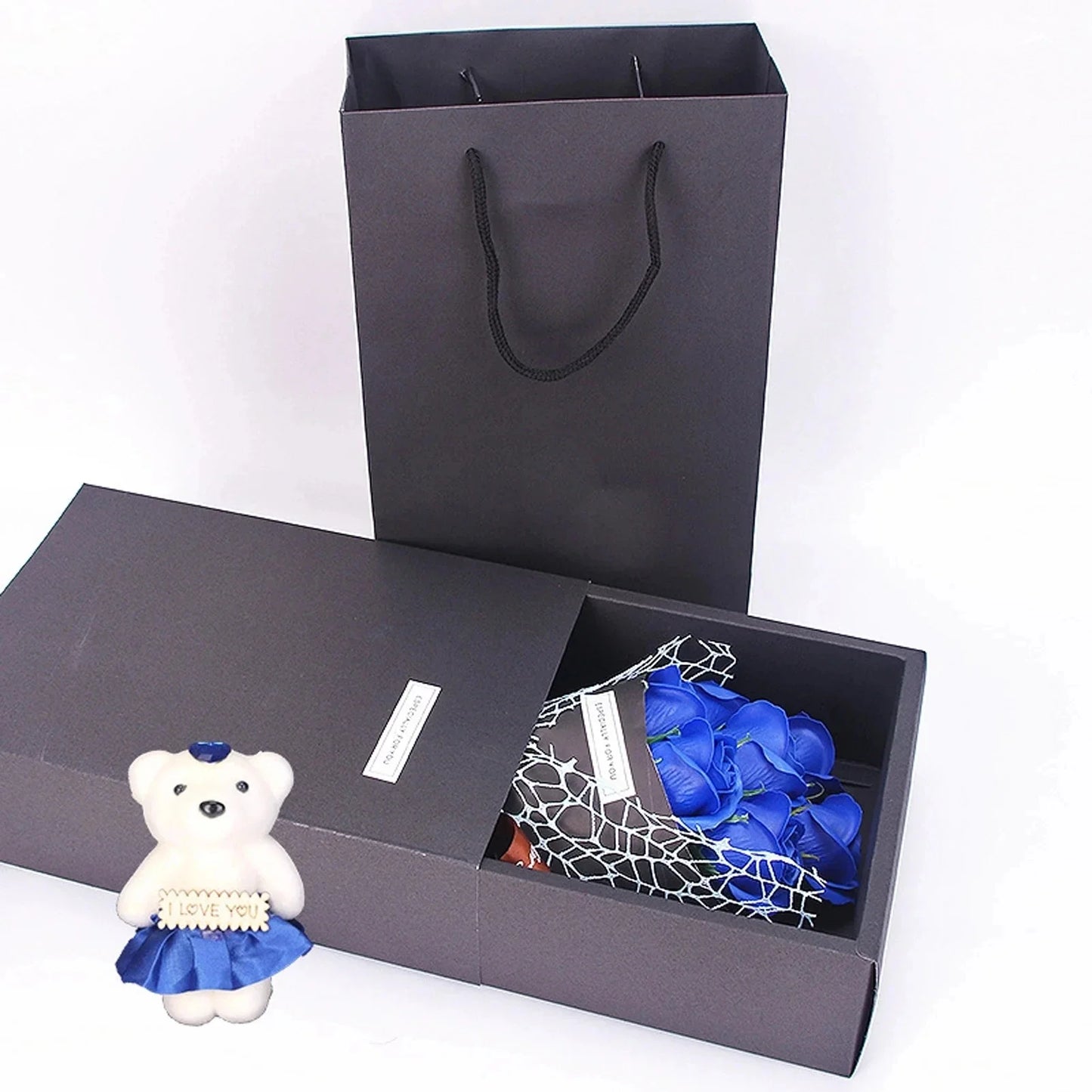Handmade 7 Rose Soap Bouquet with Little Bear Gift Box – Creative Valentine’s, Mother’s Day & Birthday Flower Gift