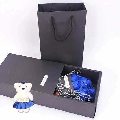 Handmade 7 Rose Soap Bouquet with Little Bear Gift Box – Creative Valentine’s, Mother’s Day & Birthday Flower Gift
