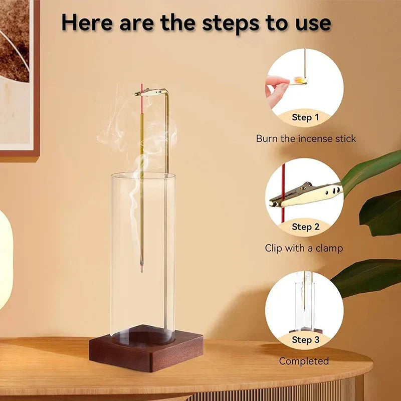 Mess-Free Incense Holder for Sticks - Removable Glass Ash Catcher Burner for Meditation, Yoga & Spa