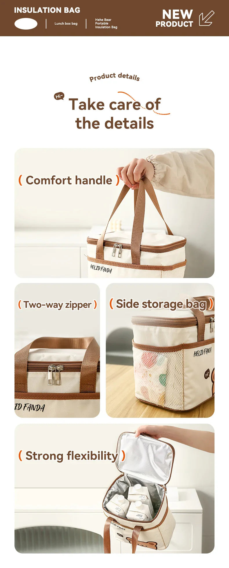 WORTHBUY Cute Thermal Lunch Bag – Large Capacity Insulated, Waterproof & Portable Picnic Cooler for Students
